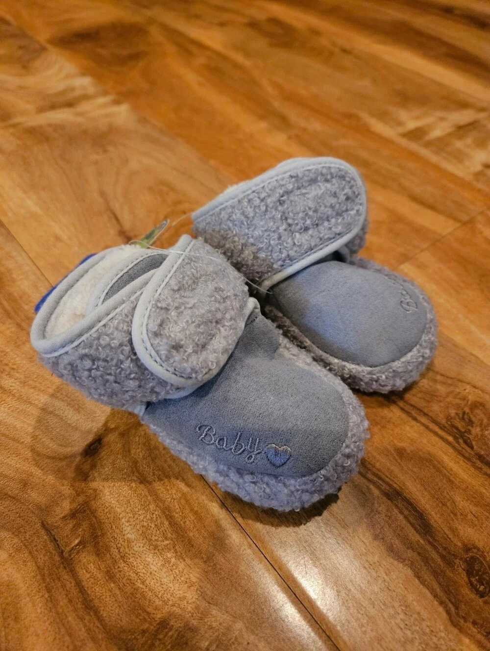 Grey Plush Baby Booties Soft Sole Slippers 12 Months Infant Shoes